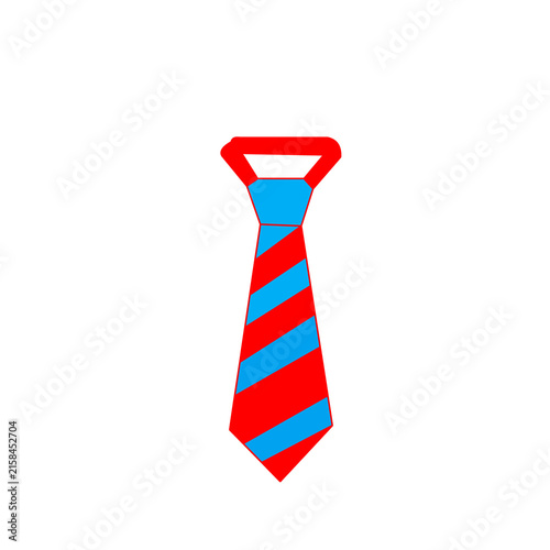 Red and blue striped necktie icon isolated on white background for business, formal wear and professional style