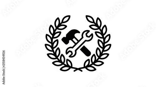 Hammer and Wrench Laurel Wreath Icon