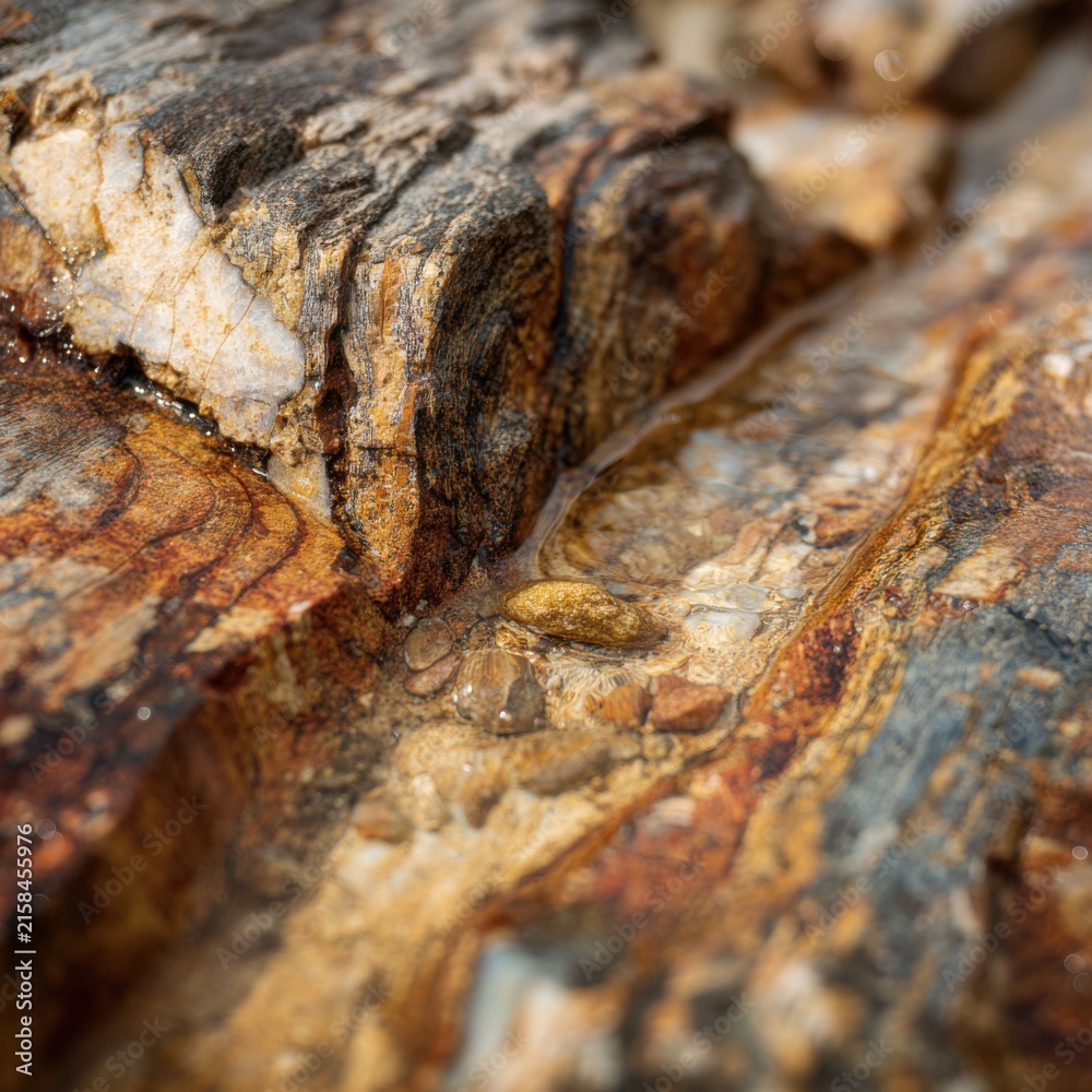 Fototapeta premium Detailed view of petrified wood with quartz and mineral stains