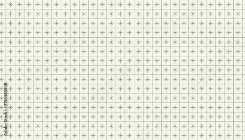 Seamless mid-century retro pattern featuring a grid of small minimalist starburst symbols over a cream background.