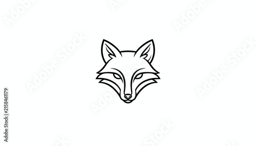 Clean minimalist line art illustration of a beautiful wild fox head portrait, isolated on a clean white background.