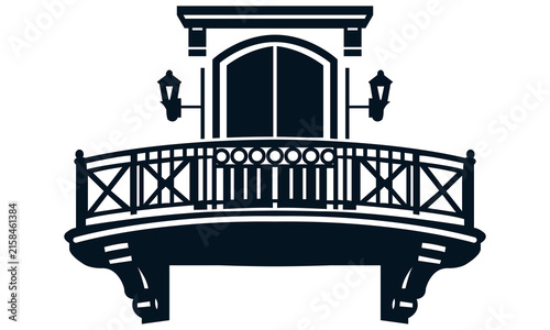 Balcony Vector Building Architecture Facade Graphic, Cozy Balcony Vector Illustration, Vintage Wrought Iron Balcony Railing Vector
