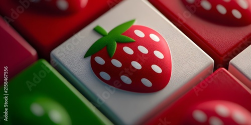 Closeup view of threedimensional red strawberry icons arranged on a white keycap surface.