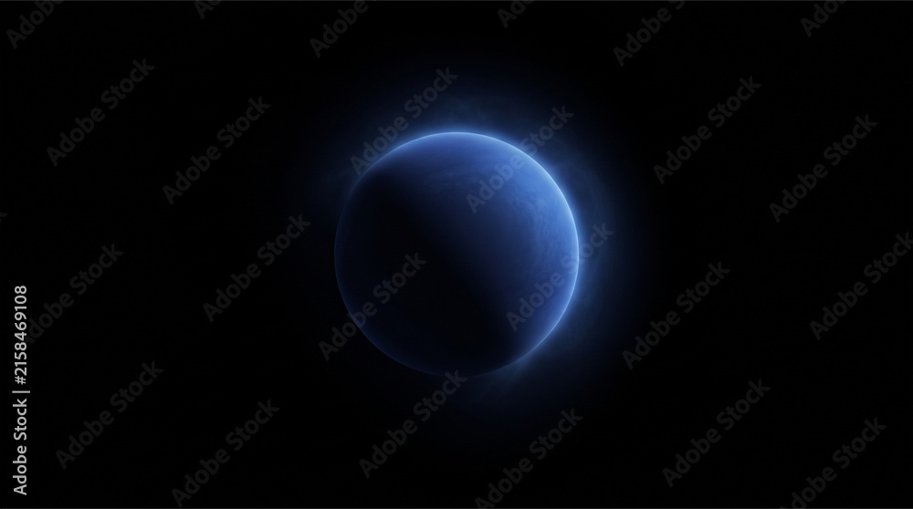 Fototapeta premium Glowing blue planet in deep space with dark atmosphere and celestial light
