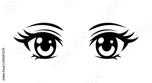 Stylized anime eyes with large pupils and curved eyelashes on a white background