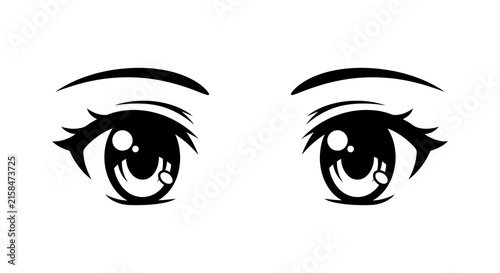 Stylized anime eyes with large pupils and highlights on a white background