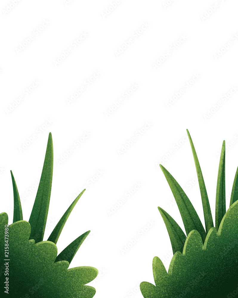 Fototapeta premium Green Bush and Grass Blades Illustration Frame for Background Design
