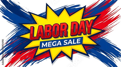 Labor day mega sale banner with vibrant brushstroke background and bold typography
