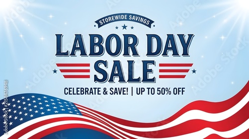 Labor day sale advertisement with american flag and patriotic design elements