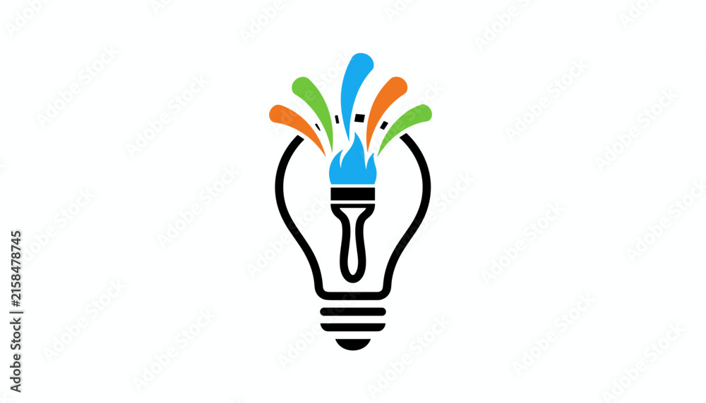 Fototapeta premium Creative paint brush inside a lightbulb with colorful splashes representing artistic ideas, innovation, and inspiration.