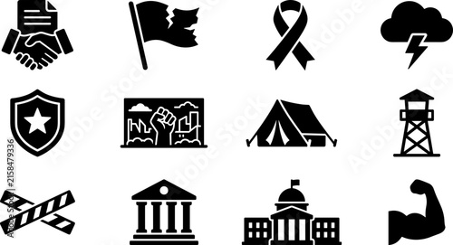 Photography Set of flat black icons representing social and political protest themes