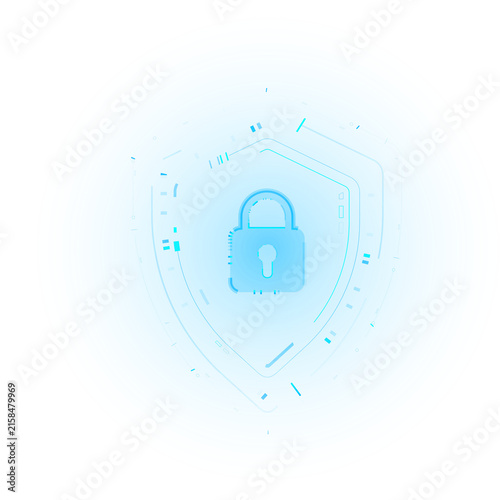 Cyber security digital lock shield protect secure privacy technology isolated on transparent png background