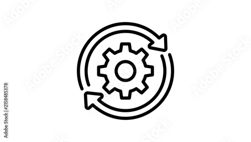 Gear in circular arrows icon for process optimization and system update.
