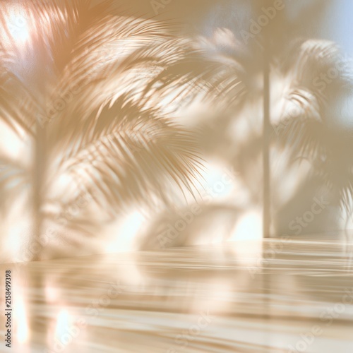 Tropical Palm Tree at Sunrise with Golden Sunlight, Ocean and Island Paradise Landscape, Summer Beach Travel and Holiday Nature Background