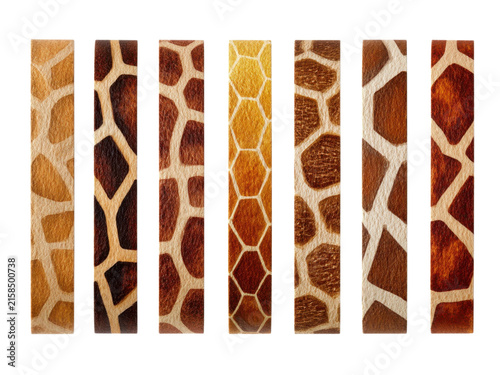 Giraffe pattern hide strips in warm brown and ochre shades for safari themed graphic elements.