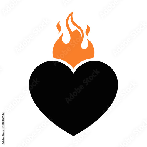 Bild auf Leinwand Burning Heart Icon Symbolizing Passion, Love, Desire, and Intense Emotions in Fi