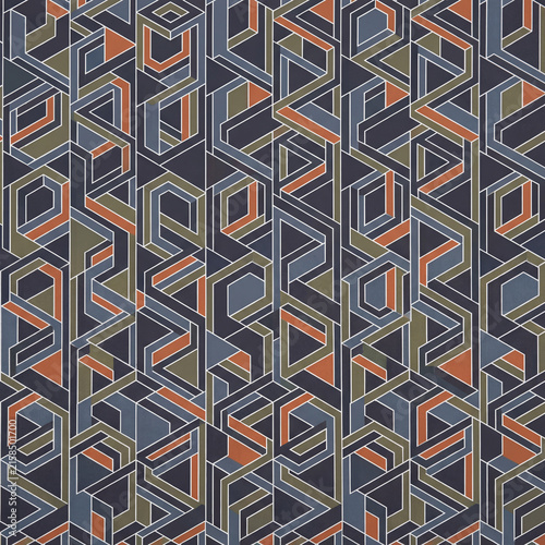 Gray Orange Isometric Cube Camouflage Pattern