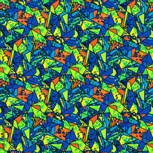 Blue Green Orange Shard Camouflage Seamless Pattern