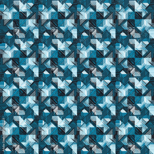 Cyan Gray Woven Cube Camouflage Pattern