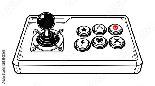 Retro arcade gaming joystick and controller with multiple buttons for playing classic video games on entertainment consoles evoking nostalgia and competitive play for enthusiasts and hobbyists