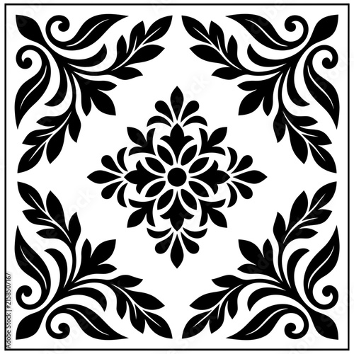 Stylish ornamental square tile structure featuring symmetrical floral motifs and patterns.