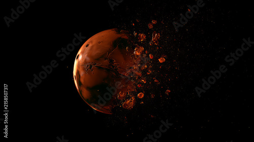 Mars and glowing solar wind particles, planetary activity concept