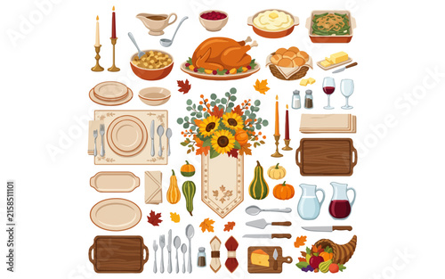 Canvas Print Thanksgiving dinner set with roasted turkey, sunflowers, and autumn harvest feast