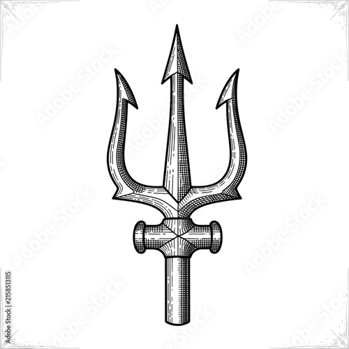 Realistic drawing of a metal trident spear head