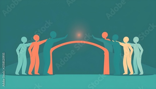 People forming human bridge between two groups