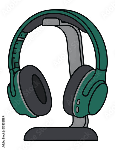 Modern Teal Wireless Headphones on Stand Illustration.