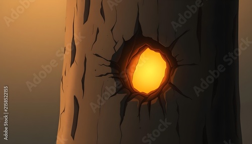Glowing hole in tree trunk bark, fantasy concept, Generative AI