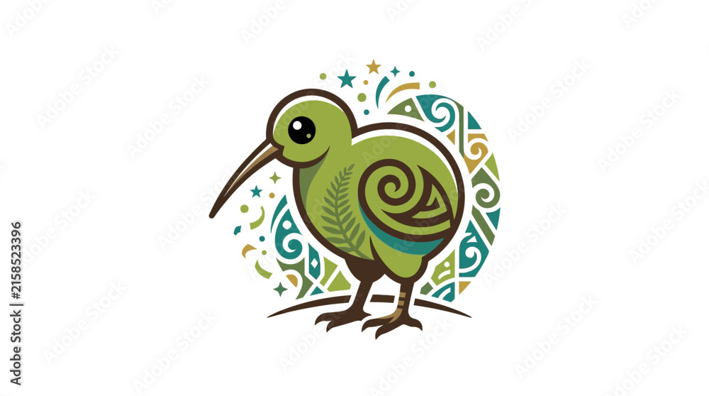 Fototapeta premium Cute kiwi bird with tribal pattern isolated
