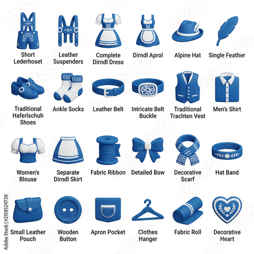 Bavarian Traditional Clothing Icons Set Oktoberfest Costume Elements