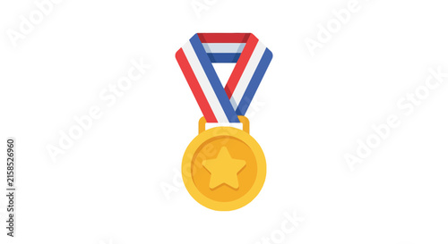 Obraz na płótnie Gold medal with red and blue ribbon a flat vector illustration on white
