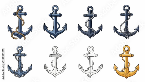 Set of Nautical Ship Anchors Vector