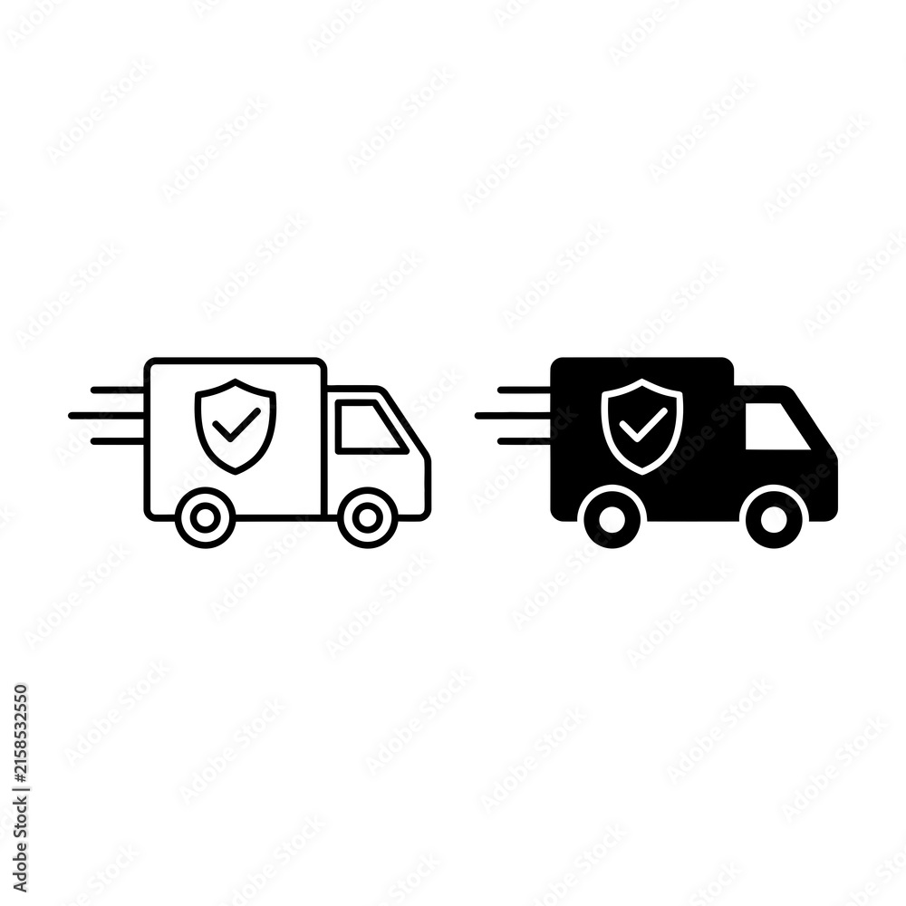 Fototapeta premium Fast delivery truck icon with shield and check mark for secure transport service