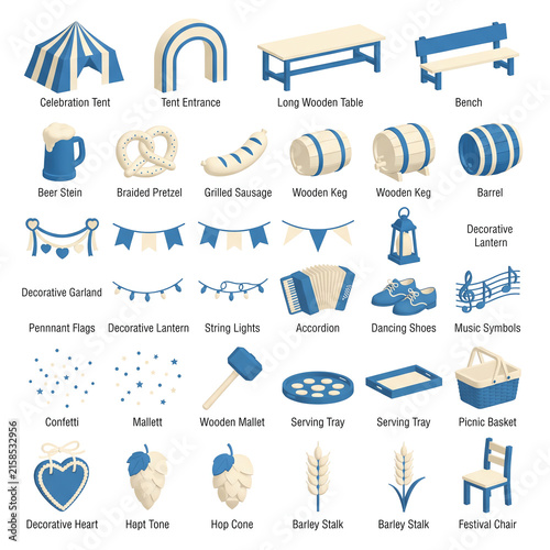 Oktoberfest Elements Collection Tent Beer Pretzel Sausage Accordion Decorations