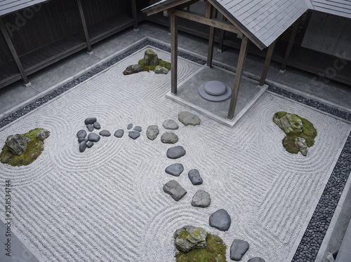 Aerial View of Zen Rock Garden Courtyard for Meditation and Mindfulness