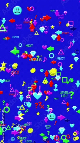 ドット絵のアイコンのポップなゲームの世界　上昇　ループ　縦長