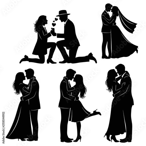 Wedding and Engagement Couple Silhouette Set