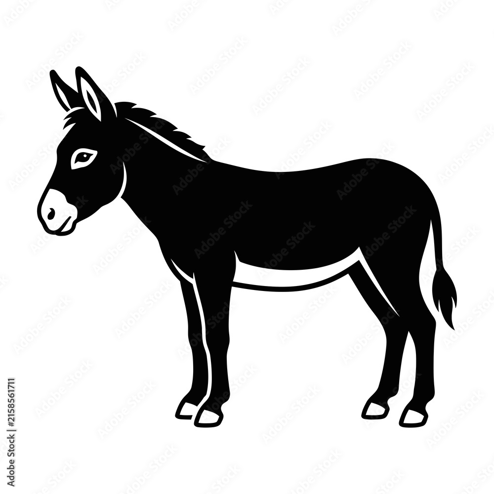 Fototapeta premium Donkey Silhouette Sticker Set On White Background For Design Projects