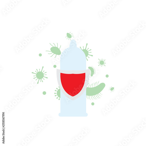 Condom Protection Shield Against HIV and STI Viruses Flat Vector Illustration