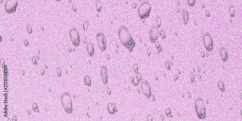Purple water drops on textured glass surface, lavender liquid droplets background, abstract rain moisture on violet grainy backdrop