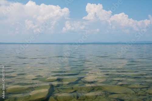 Landscape summer view of Uvildy lake with its clear water, South Ural, Russia