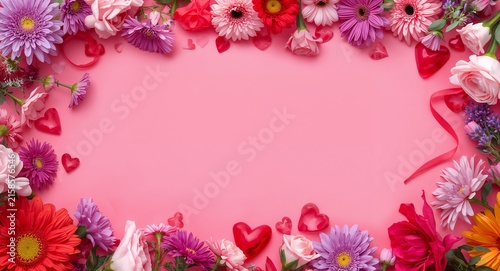 Photo realistic as Flowers and Hearts Border with Cherished Friends Wording - A charming border frame featuring flowers and hearts symbolizing love and beauty in friendships for web and print design.
