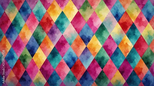 Panel kuchenny z motywem Vibrant diamond pattern with colorful watercolor texture. Geometric harlequin design features bright multi colored shapes in many hues. Abstract argyle background for modern textile print digital