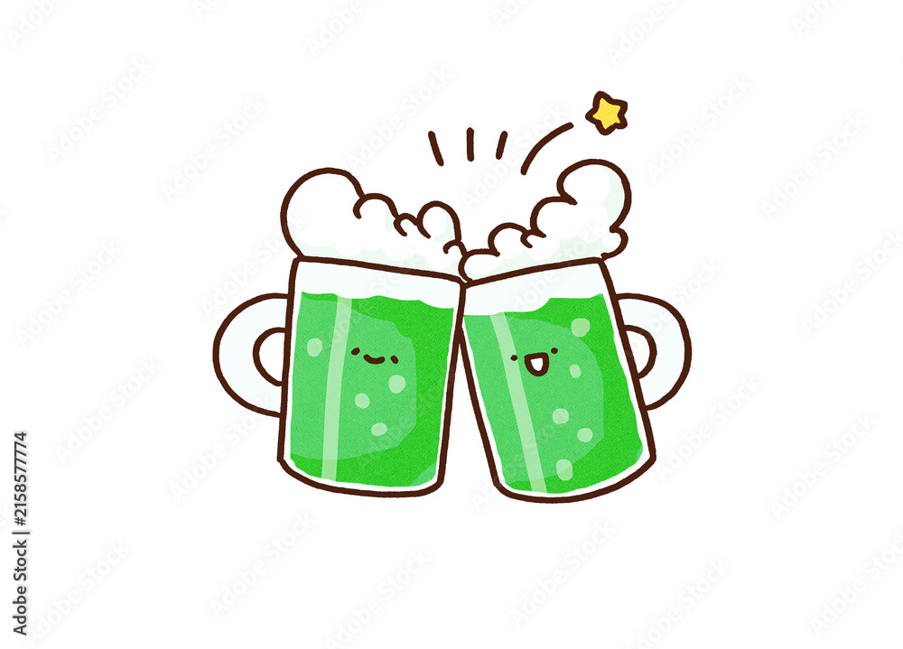 Obraz premium Toasting with mugs filled with green beer, St. Patrick's Day celebration or drinking party concept