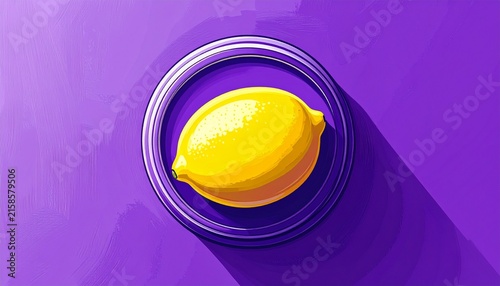 Fresh Yellow Lemon in Glass Bowl on Purple Background.
