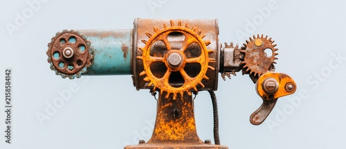 Gears & Rust Old, rusty machine with complex gear system against a neutral background