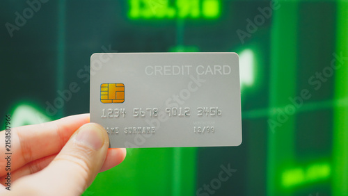 Financial freedom, hands choosing Silver credit card for online payment and checkout.
